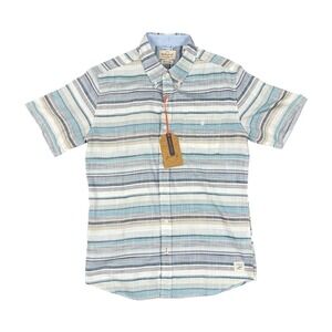 NWT Weatherproof Vintage Shirt Men Small Blue Striped Country Twill Short Sleeve